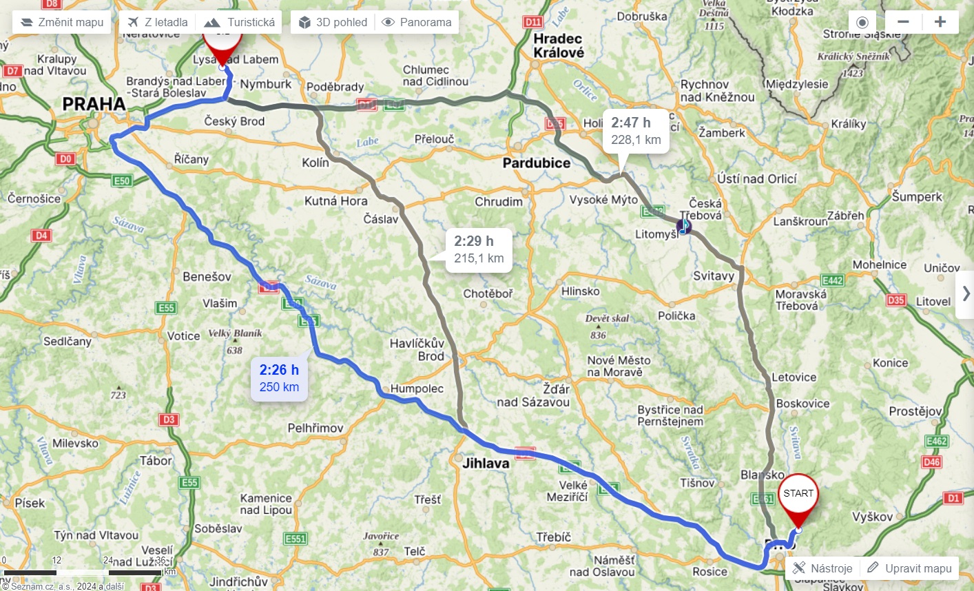 trasa Brno - Lysá